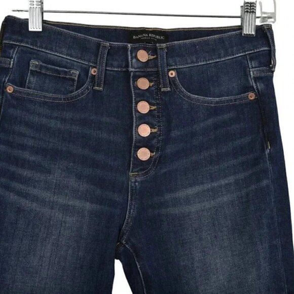 Banana Republic Premium High Rise Skinny Button Front Jeans Dark Wash Size 26 - Picture 3 of 12